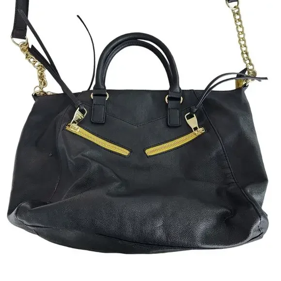 Steve Madden Medium Sized Black Purse Yellow Trim Zipper Details - Picture 4 of 11